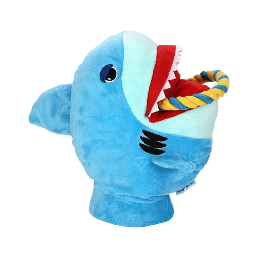 1PC Pet Chew Toy Cartoon Plush Glove Squeaky Sound Toy Dog Puppy Bite Rope Toy (Shark)