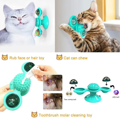 Windmill Cat Toy Interactive Pet Toys for Cats Puzzle Cat Game Toy with Whirligig Turntable for Kitten Brush Teeth Pet Supplies