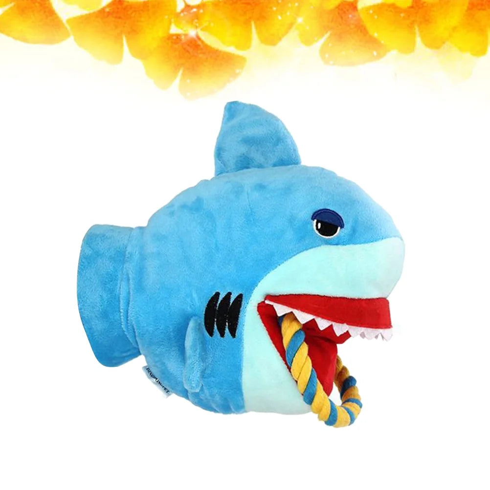 1PC Pet Chew Toy Cartoon Plush Glove Squeaky Sound Toy Dog Puppy Bite Rope Toy (Shark)