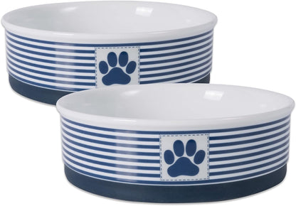 Paw & Patch Ceramic Pet Collection, Large Set, 7.5X2.4", Nautical Blue, 2 Piece