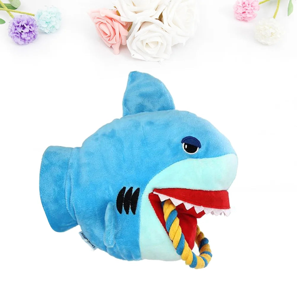 1PC Pet Chew Toy Cartoon Plush Glove Squeaky Sound Toy Dog Puppy Bite Rope Toy (Shark)