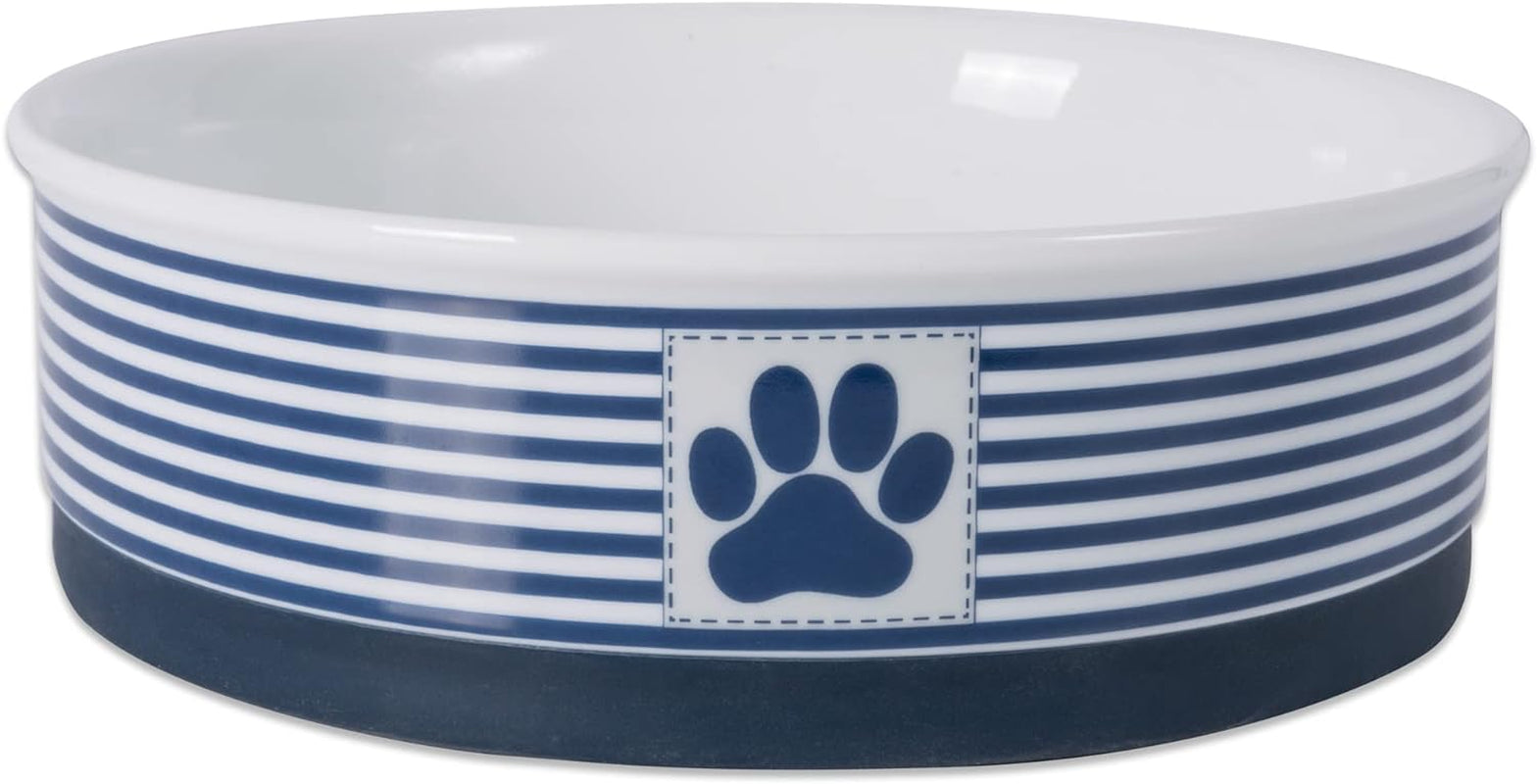 Paw & Patch Ceramic Pet Collection, Large Set, 7.5X2.4", Nautical Blue, 2 Piece