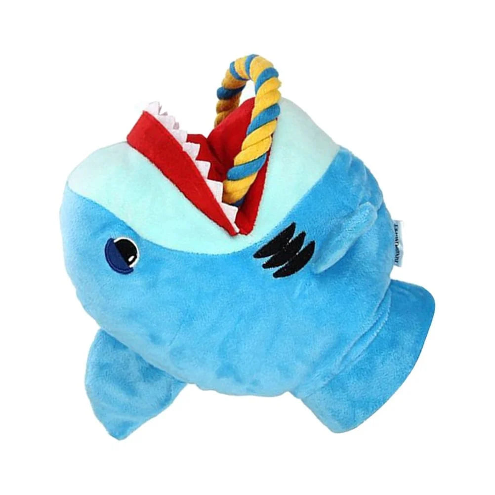 1PC Pet Chew Toy Cartoon Plush Glove Squeaky Sound Toy Dog Puppy Bite Rope Toy (Shark)