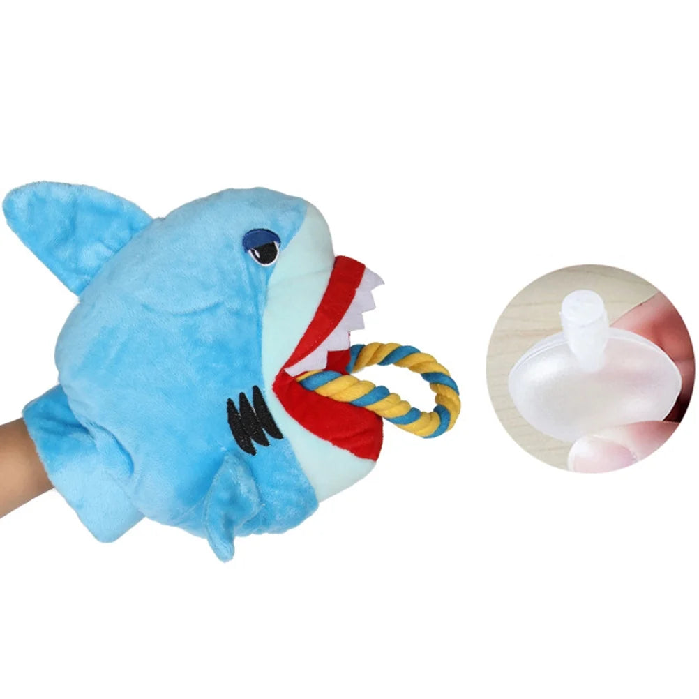 1PC Pet Chew Toy Cartoon Plush Glove Squeaky Sound Toy Dog Puppy Bite Rope Toy (Shark)