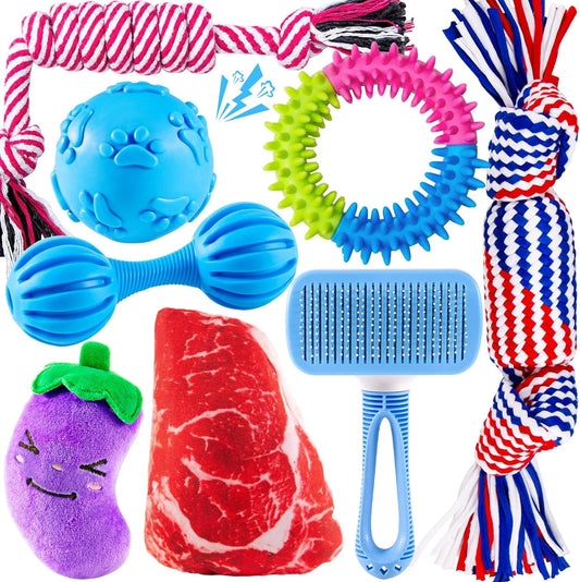 Puppy Toys for Teething Small Dogs, Dog Toys for Small Dogs, Puppy Teething Chew Toys, Small Dog Toys Pack with Stuffed Squeaky Toys, Dog Ball, Ring Toy, Rope Toy, Dog